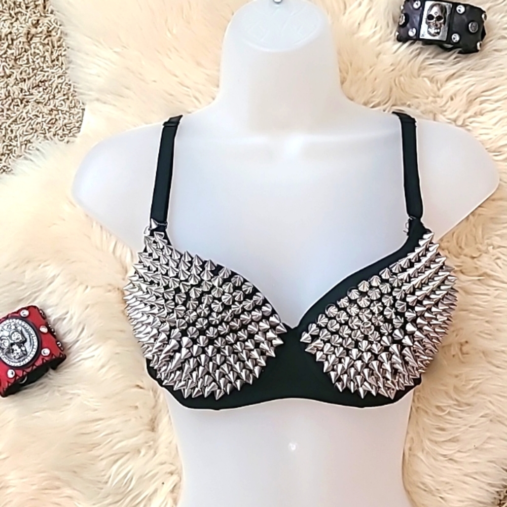 Studded Black and Silver Bra
